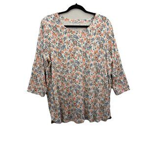 J Jill Pima Cotton 3/4 Sleeve Scoop Neck Tee Floral Size 2X